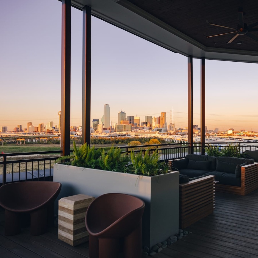 a balcony overlooking a city