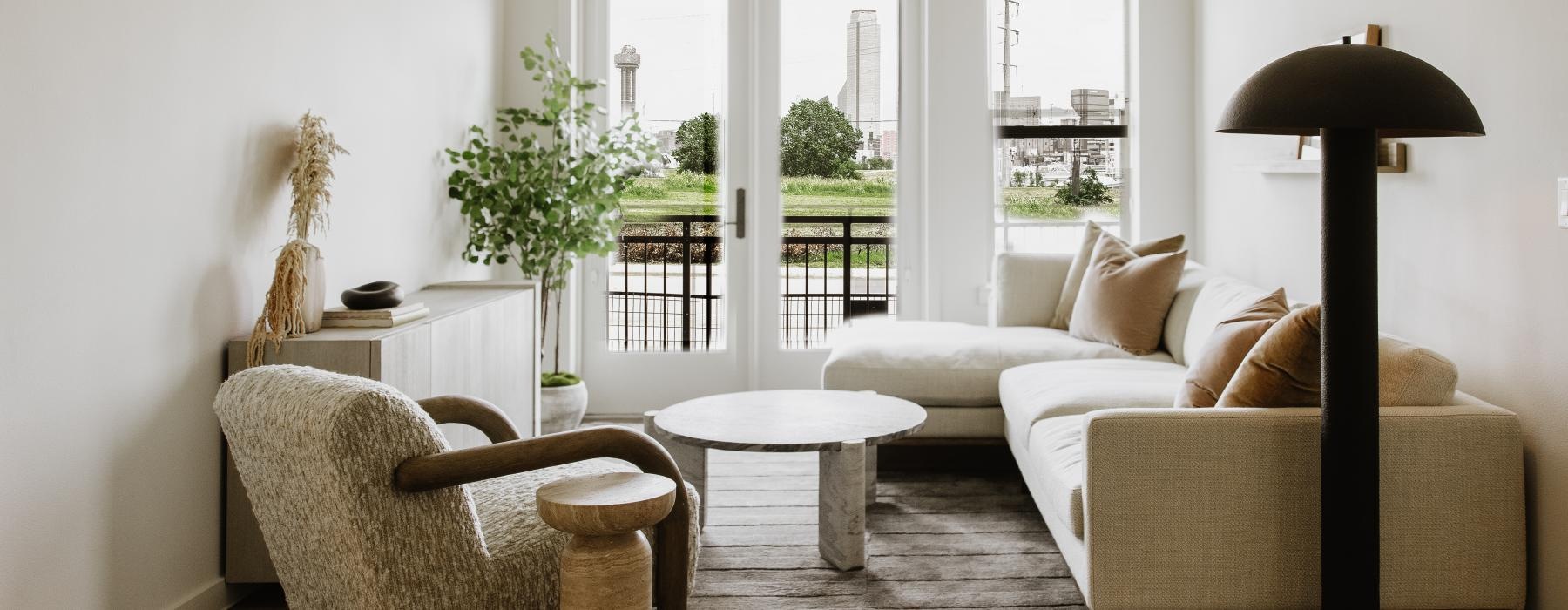 a living room with a large window